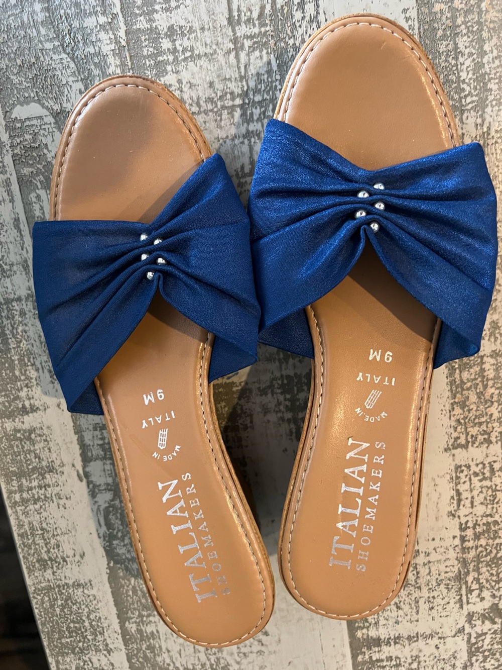 Italian Shoemaker’s Navy Bow Slide Sandals - Women's Size 9M